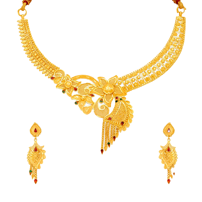 Breath-taking Floral Motif Gold Necklace Set